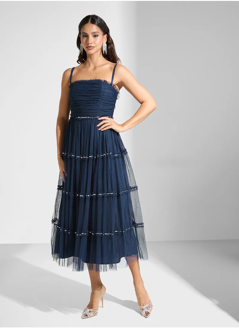 انايا ويذ لوف Strappy Ruffled Sequin Dress