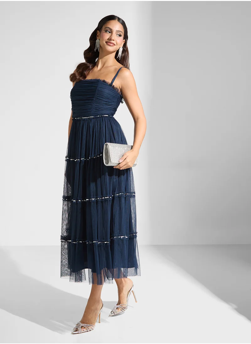 Anaya With Love Strappy Ruffled Sequin Dress