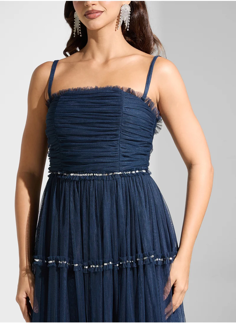 Anaya With Love Strappy Ruffled Sequin Dress