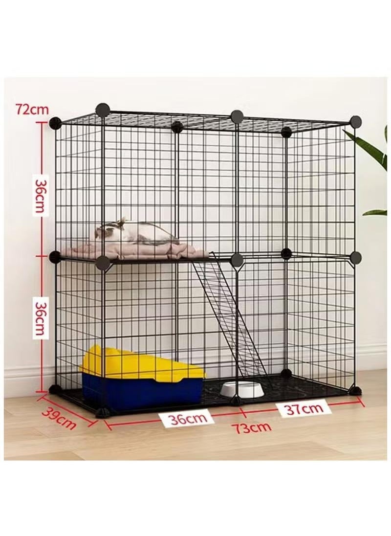 XiuWoo 2-Tier Small Cat House Cat Indoor Cage, Pet Playpen Indoor, Detachable Metal Wire Small Animal Cages, Kitten Enclosures with 2 Door, No Litter Box, Black  - Image 2