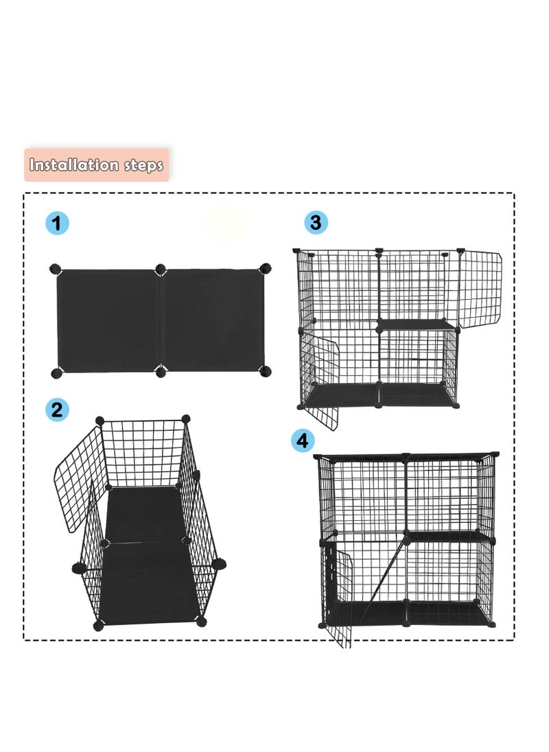 XiuWoo 2-Tier Small Cat House Cat Indoor Cage, Pet Playpen Indoor, Detachable Metal Wire Small Animal Cages, Kitten Enclosures with 2 Door, No Litter Box, Black  - Image 5