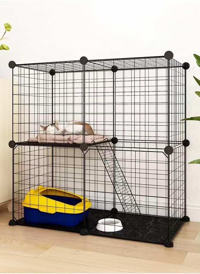 XiuWoo 2-Tier Small Cat House Cat Indoor Cage, Pet Playpen Indoor, Detachable Metal Wire Small Animal Cages, Kitten Enclosures with 2 Door, No Litter Box, Black  - Image 1