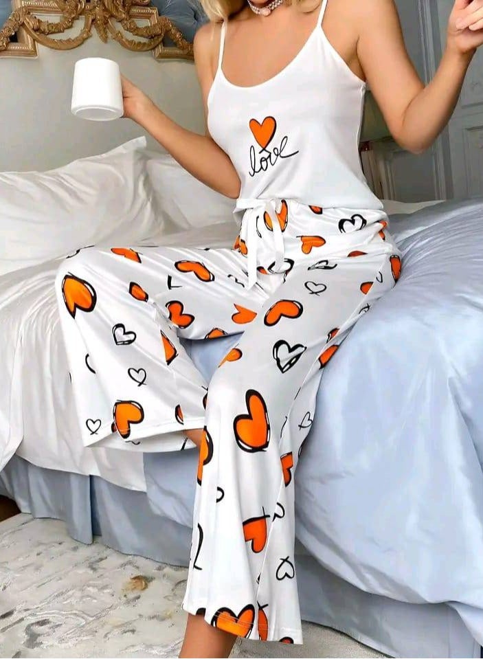 Two-Piece Pajamas Made Of Butter Lycra - With Hearts Print - Image 2