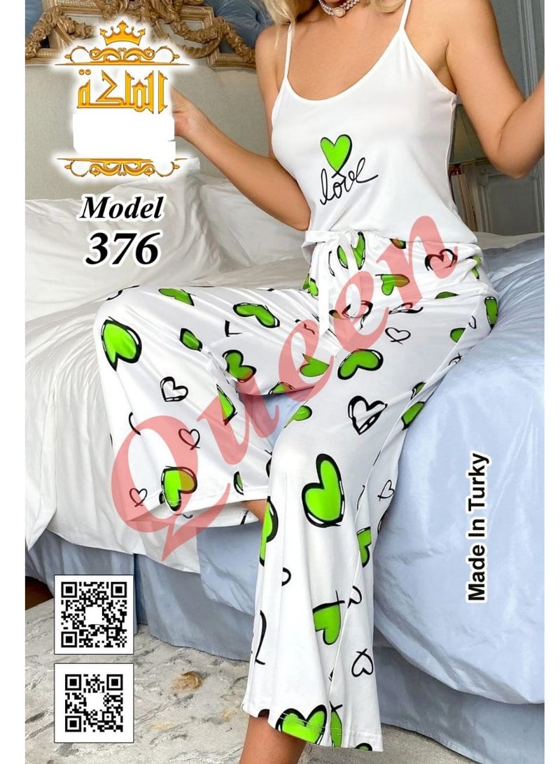 Two-Piece Pajamas Made Of Butter Lycra - With Hearts Print - Image 4