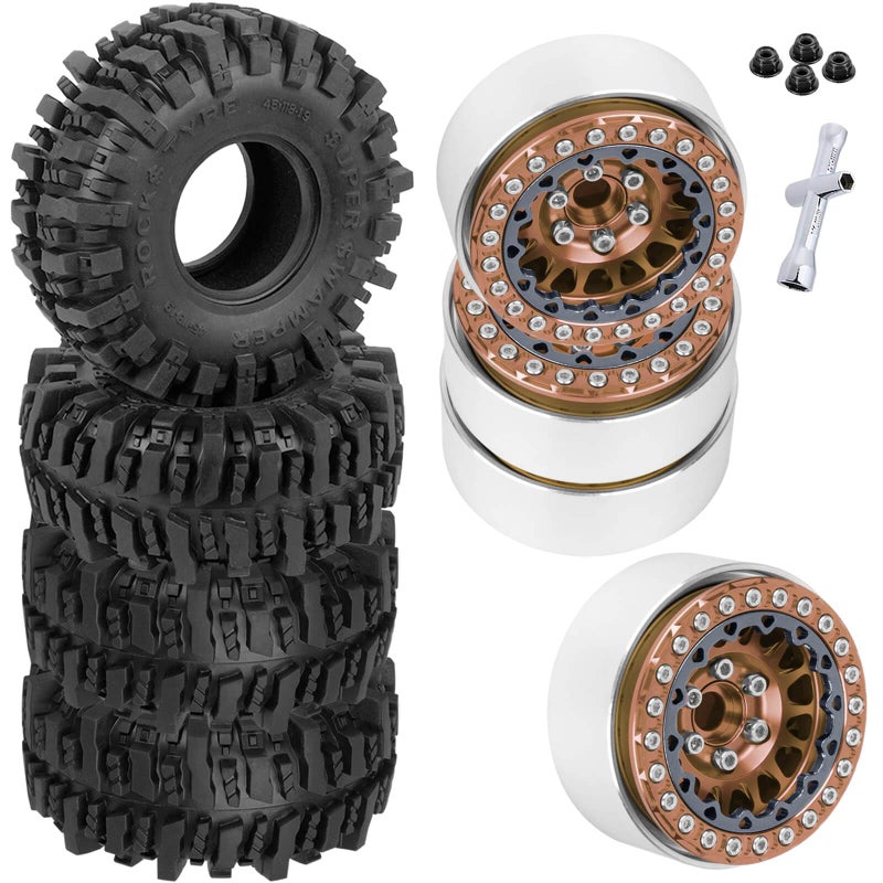 BRCatWPark RC 19 Beadlock Wheels and Tires for 110 TRX4 TRX6 SCX10 SCX10 II 90046 SCX10 III AXI03007 SCX10 Pro Gen78 D90 VS410 MST CFX RC Crawler Car4PCS Beadlock Rims 19 Wheel TiresBrown - Image 3