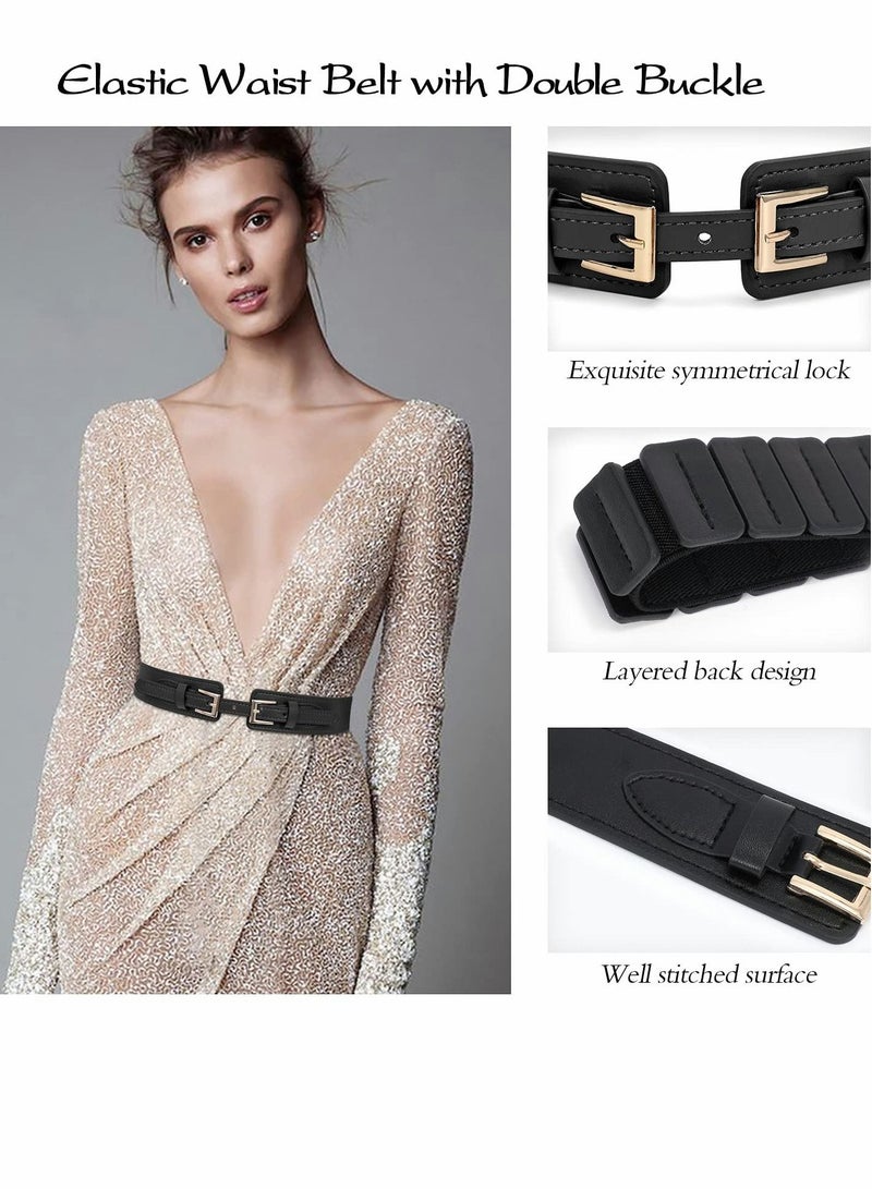 SYOSI Women Wide Waist Belt for Dress Ladies Cinch Leather Belt for Girls Accessories Fashion Women Belt Vintage Buckle PU Elastic Stretchy Corset Cinch Belt Retro Cinch Wide Waist Belt - Image 5