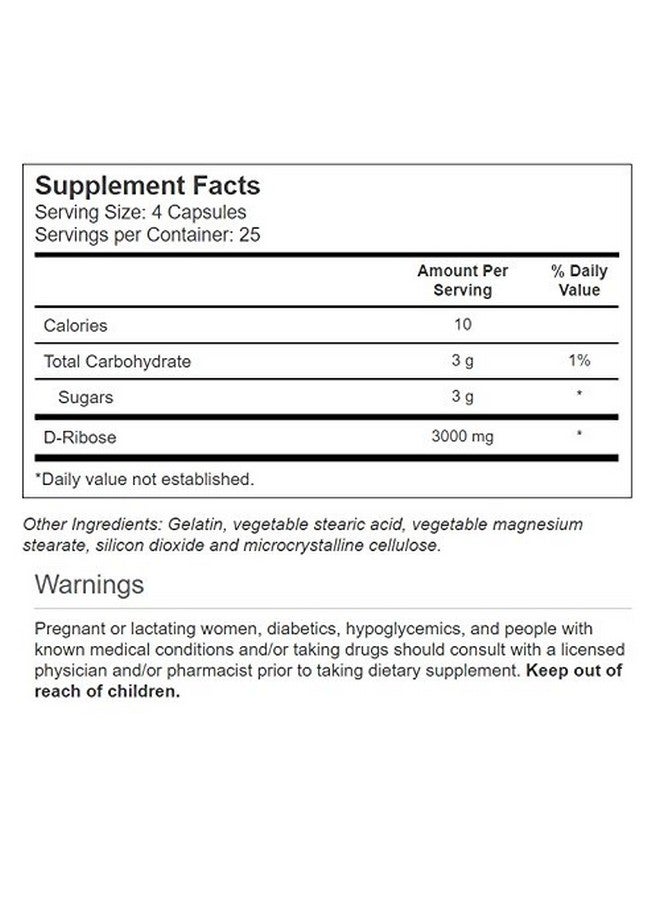 Vitacost Brand Vitacost D-Ribose Bioenergy Ribose - 3000 mg per Serving - 100 Capsules - Image 2
