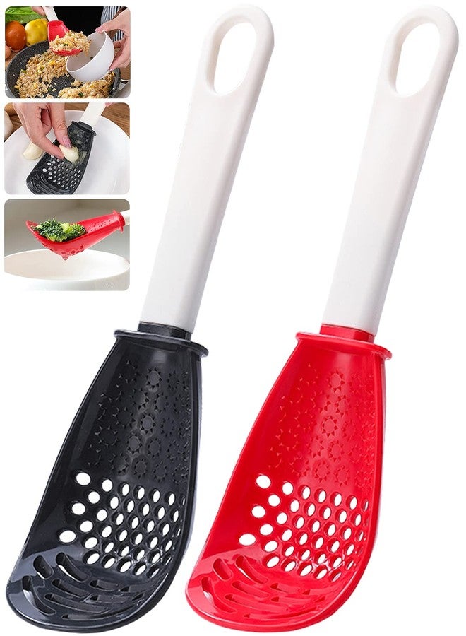 Tendiren 2PCS Multifunctional Kitchen Cooking Spoon, Skimmer Scoop Food Strainers for Cooking, Mashing, Draining, Grating, Non-stick Small Spatula Spoon Kitchen Tools (Black and Red) - Image 1