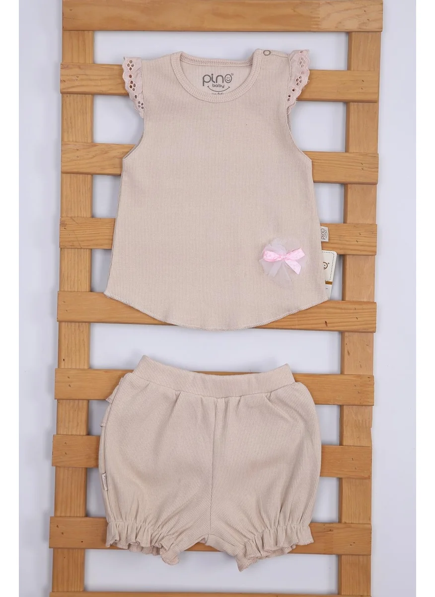 بيبي دولا Festive Camisole Lace Tulle Bow Baby Girl Double Suit with Side Snaps 3485