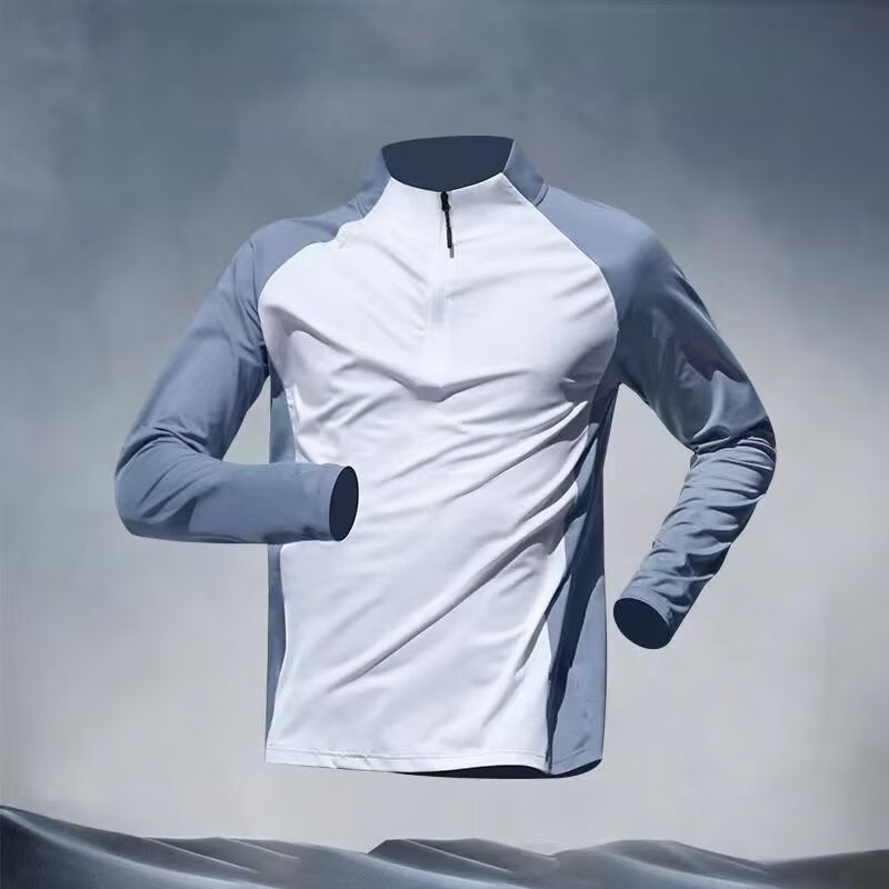 Generic Cross-border Foreign Trade Half-zipper plus size Mens Autumn Riding Outdoor Sports Clothes T-shirt Running Quick-drying Long-sleeved White - Image 1