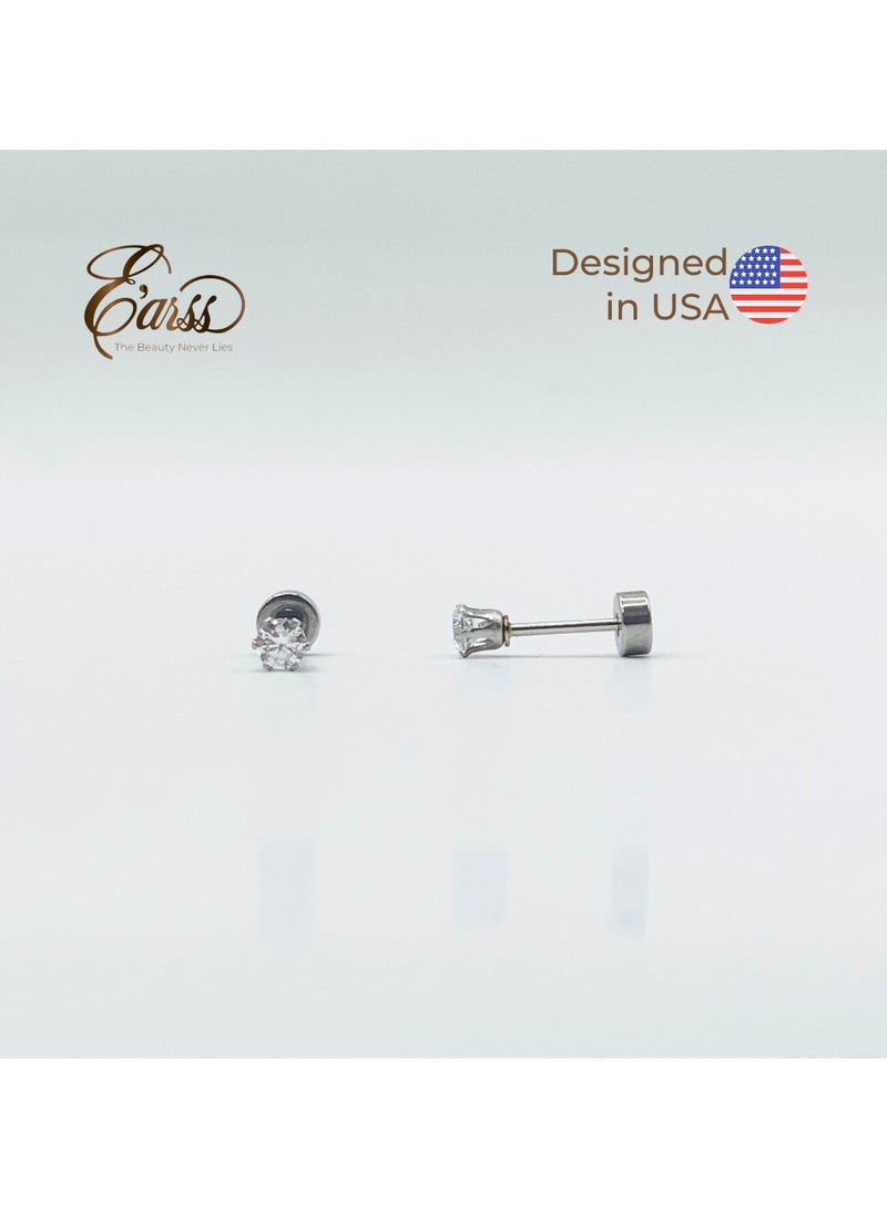 Earss Silver 3mm Cubic Zirconia Round Stud Earring For Kids - Image 2
