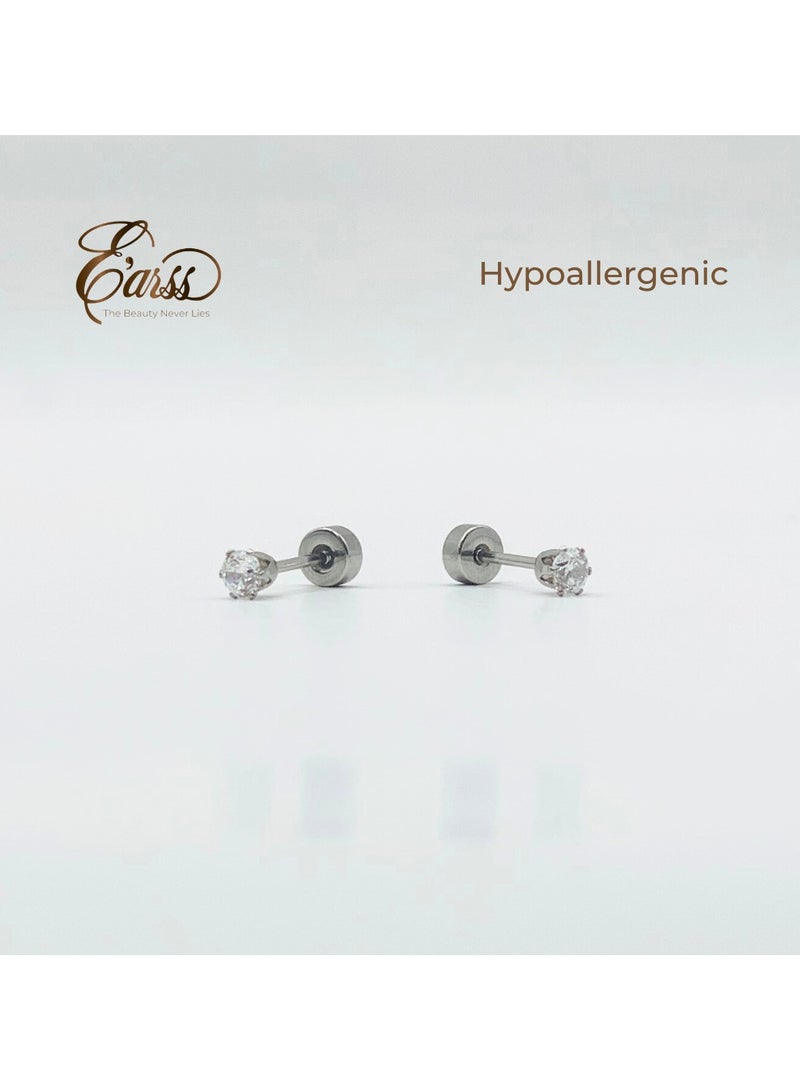 Earss Silver 3mm Cubic Zirconia Round Stud Earring For Kids - Image 3