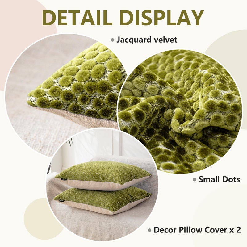 FIFU 2-Pack 18x18 Inch Decorative Throw Pillow Covers - Jacquard Velvet Front with Linen-Look Back, Invisible Zipper, Machine Washable Cushion Shells for Living Room, Bedroom & Home Sofa, Olive Green - Image 5