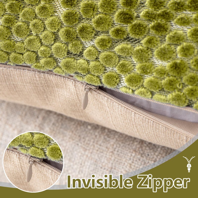 FIFU 2-Pack 18x18 Inch Decorative Throw Pillow Covers - Jacquard Velvet Front with Linen-Look Back, Invisible Zipper, Machine Washable Cushion Shells for Living Room, Bedroom & Home Sofa, Olive Green - Image 4