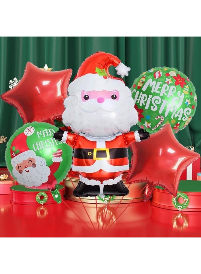 لافتة عيد ميلاد سعيد مع بالونات سانتا كلوز والنجمة الحمراء - مجموعة ديكورات حفلات احتفالية - Image 2