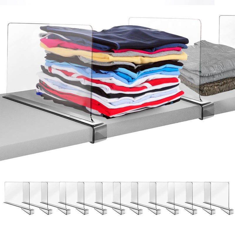 ikaufen ikaufen 12pcs Clear Acrylic Shelf Dividers 8 Inches Tall Vertical Purse Separators for Closet Perfect for Bedroom Kitchen and Office Shelves Adjustable Acrylic Bookshelf for Organization 