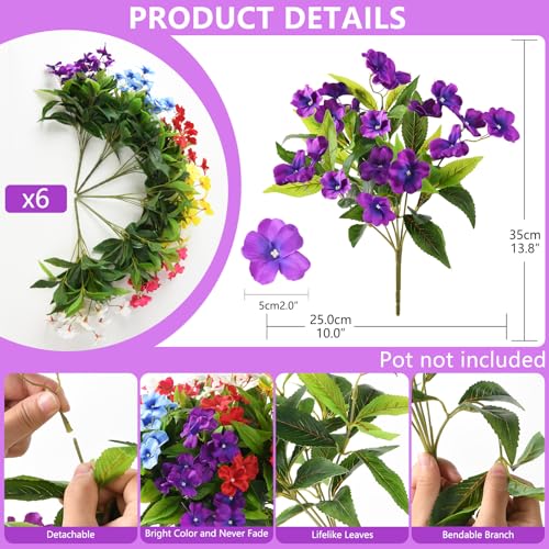 ZFProcess Artificial Impatiens Flowers for Outdoors 6 Bundles Multicolor Silk Fake Flowers for Spring Summer Decoration UV Resistant Faux Plants Plastic Bouquet for Home Planter Porch Patio Yard Decor - Image 3