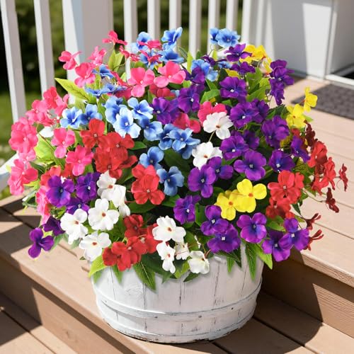 ZFProcess Artificial Impatiens Flowers for Outdoors 6 Bundles Multicolor Silk Fake Flowers for Spring Summer Decoration UV Resistant Faux Plants Plastic Bouquet for Home Planter Porch Patio Yard Decor - Image 1