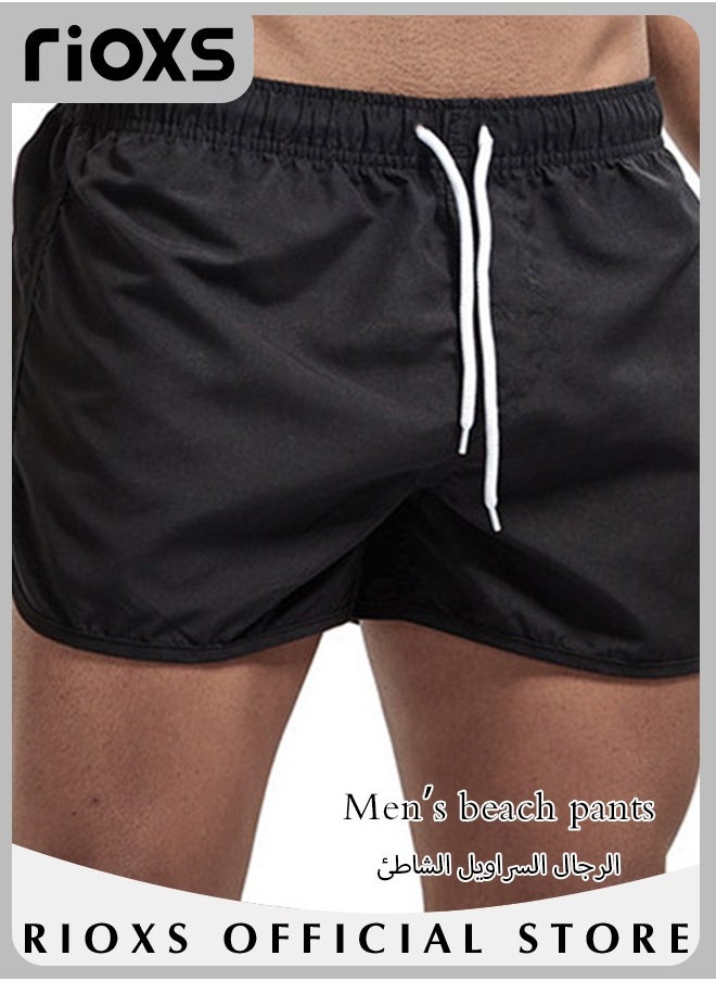 RIOXS - Men's Summer Beach Shorts,Quick Dry Athletic Sweatshorts,Elastic Waist Drawstring Shorts With Pockets,Casual Board Shorts,Shorts For Gym Swimming Beach - Image 1