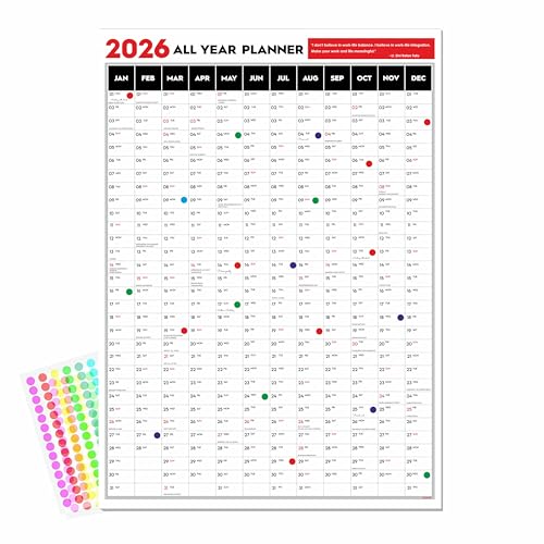 ESCAPER Big Planner 2026 Wall Calendar (18 x 25 inches) with Dot Stickers, Single Sheet Yearly Wall Planner, 120 GSM Smooth Paper, Daily Organizer for Home, Office & Study, 2026 New Year Gift - Image 1