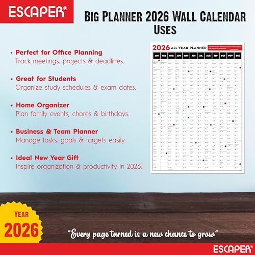 ESCAPER Big Planner 2026 Wall Calendar (18 x 25 inches) with Dot Stickers, Single Sheet Yearly Wall Planner, 120 GSM Smooth Paper, Daily Organizer for Home, Office & Study, 2026 New Year Gift - Image 3