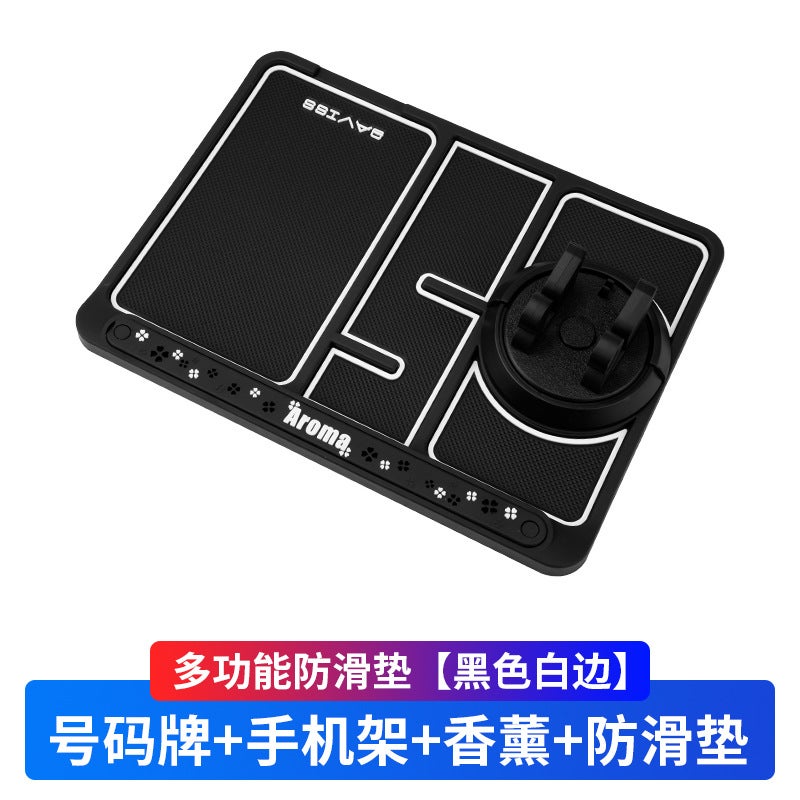 Generic Car Mount Holder Multifunctional Anti-Slip Pad Fragrance Glasses Clip Dashboard Temporary Parking Card Four-In-One Automobile Ac Black White Edge (square luminous non-slip mat) 