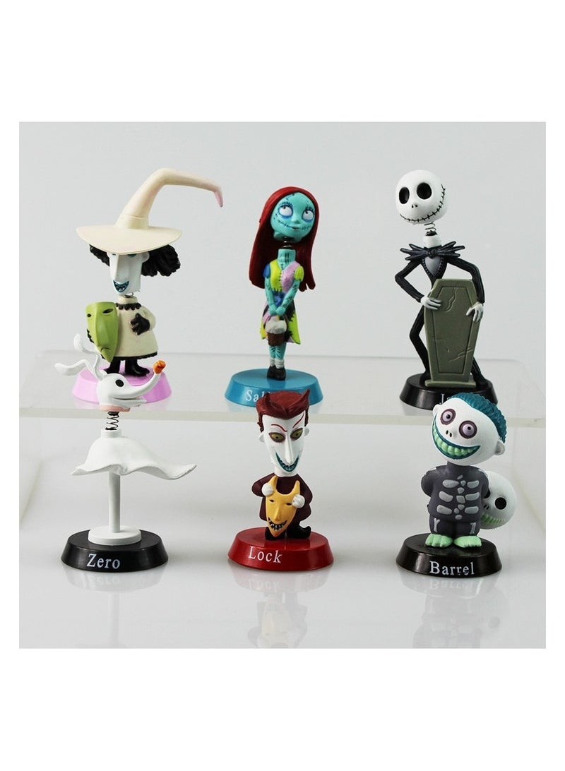 6 Christmas Eve Scary Jack Skellington Handheld Car Shake Head Dolls Car Ornaments  - Image 1