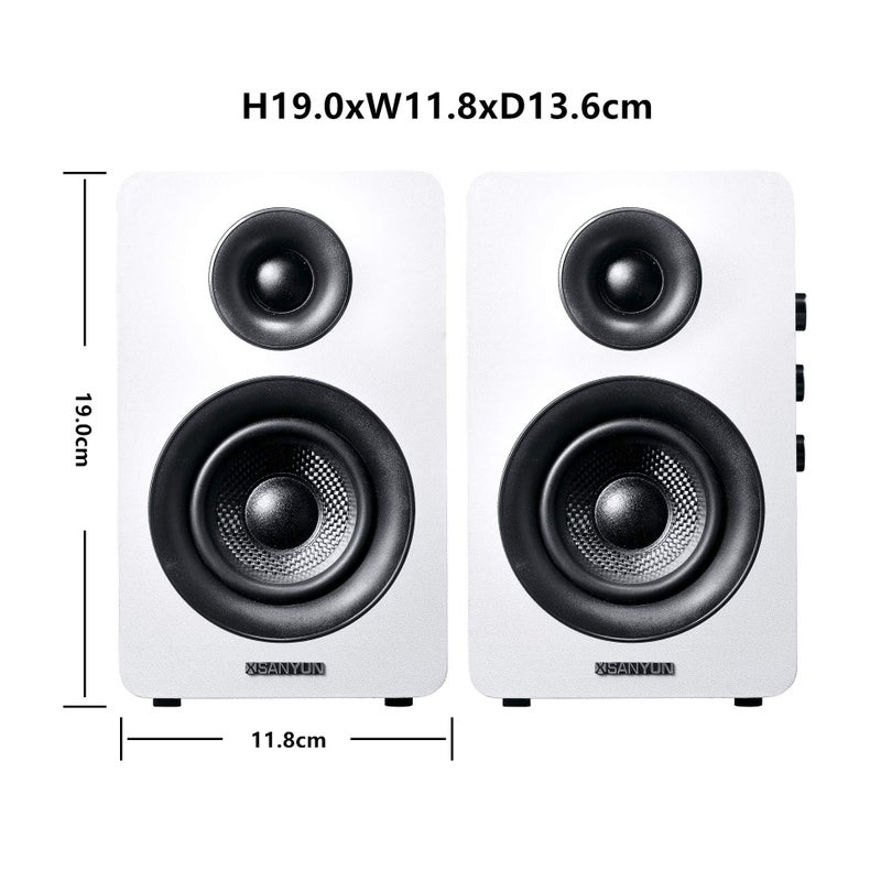 Sanyun SW208 3" Active Bluetooth 5.0 Bookshelf Speakers – 60W Carbon Fiber Speaker Unit - Built-in 24bit DAC Dynamic 3D Surround Sound 2.0 Computer PC Monitor Gaming (Pair, White) - Image 2