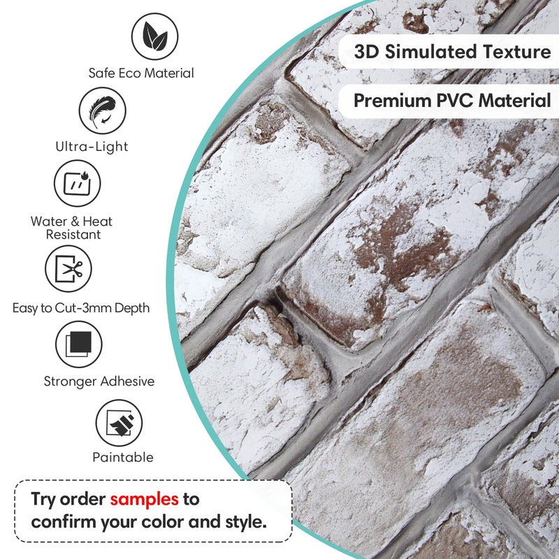 Commomy Faux Brick 3D Wall Panels - 12 pcs of 22.8" x 11.8" - Thin & UrltraLight PVC Peel and Stick Tile Brick Textured Printable for Kitchen, Bedroom,Living Room,TV Background,RVï¼ˆCovers 22.48 sq.ftï¼‰ - Image 4