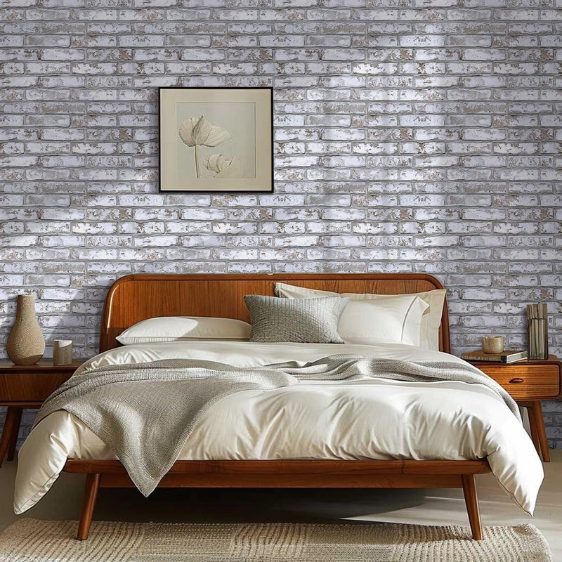 Commomy Faux Brick 3D Wall Panels - 12 pcs of 22.8" x 11.8" - Thin & UrltraLight PVC Peel and Stick Tile Brick Textured Printable for Kitchen, Bedroom,Living Room,TV Background,RVï¼ˆCovers 22.48 sq.ftï¼‰ - Image 3