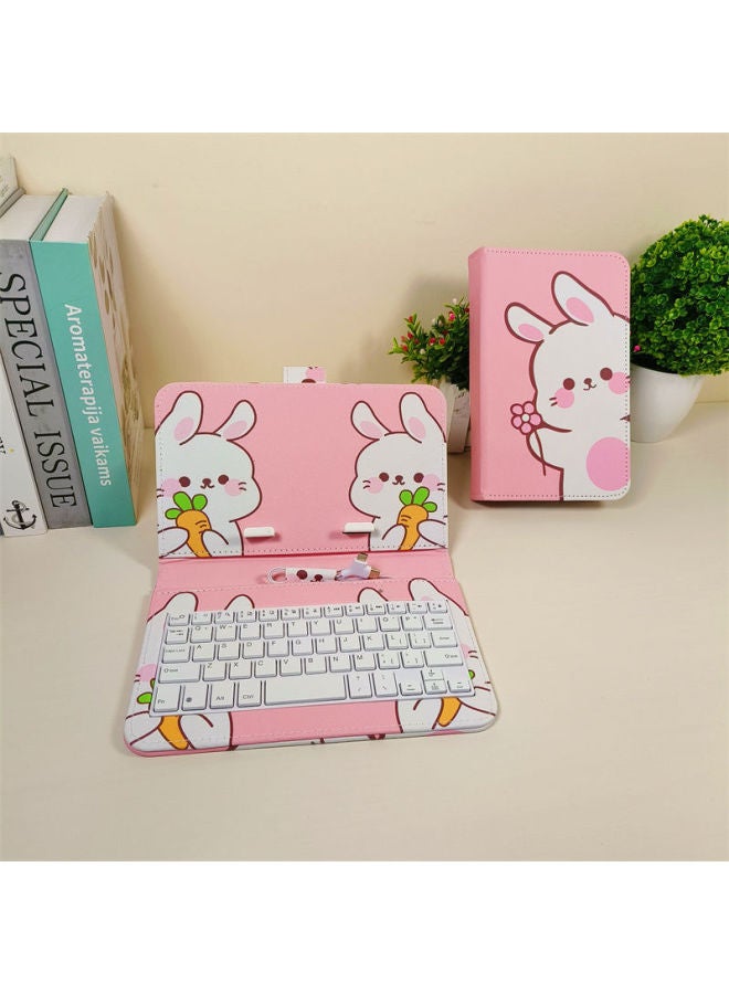 Mobile Phone Keyboard Mouse Suit Typing Chat Artifact Mobile Phone Large Bracket Leather Case Students Practice Game Cloud Computer-Color:Pink Rabbit Keyboard Case (without Mouse)-Product Type:Android Socket+type Adapter