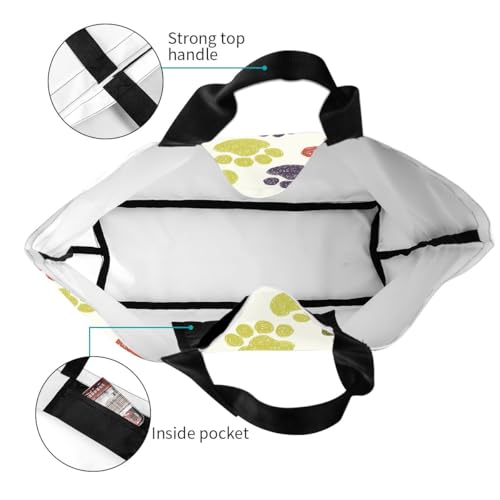 bositigo Colorful Paw Print Tote Bag for Women, Cute Dog Cat Paws Print Purse Gifts for Cat Dog Lovers, Shoulder Reusable Shopping Handbags Casual Travel Polyester Summer Beach Grocery Bag Holiday Gifts - Image 3