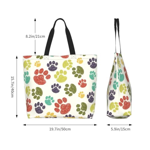 bositigo Colorful Paw Print Tote Bag for Women, Cute Dog Cat Paws Print Purse Gifts for Cat Dog Lovers, Shoulder Reusable Shopping Handbags Casual Travel Polyester Summer Beach Grocery Bag Holiday Gifts - Image 2