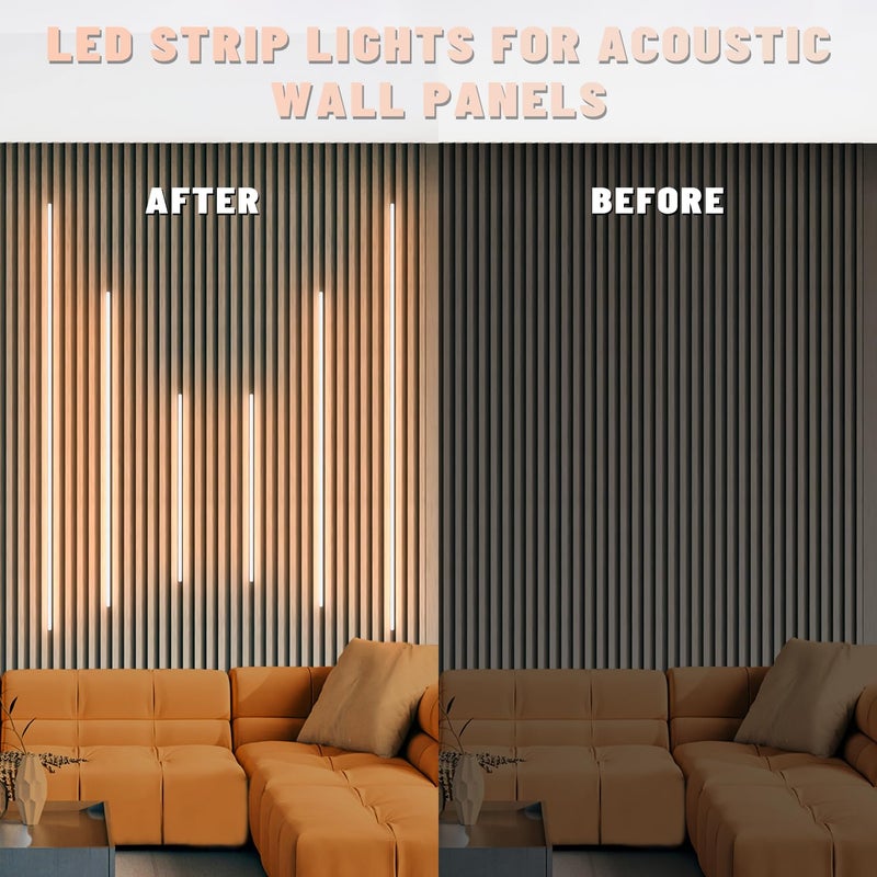 Lichaser LED Recessed Lighting for Acoustic Panel, 6 Pcs of 3000K Dimmable LED Strip Light for Wood Slat Wall Panel in Parallel with Touch Sensor, Self-Adhesive for Slat Wall Decor (2*36+2*24+2*16 in) - Image 5