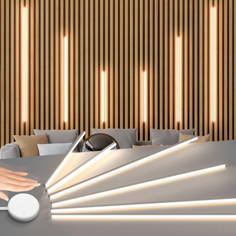 Lichaser LED Recessed Lighting for Acoustic Panel, 6 Pcs of 3000K Dimmable LED Strip Light for Wood Slat Wall Panel in Parallel with Touch Sensor, Self-Adhesive for Slat Wall Decor (2*36+2*24+2*16 in) - Image 1
