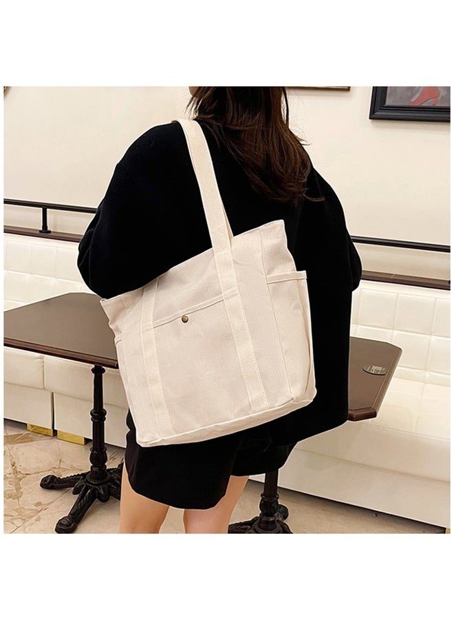 Canvas Tote Bag with Zipper, Multiple Pockets for Daily Essentials, Travel, Work - Image 1