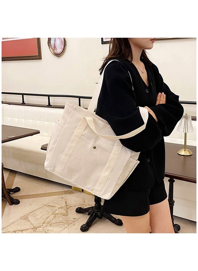 Canvas Tote Bag with Zipper, Multiple Pockets for Daily Essentials, Travel, Work - Image 3