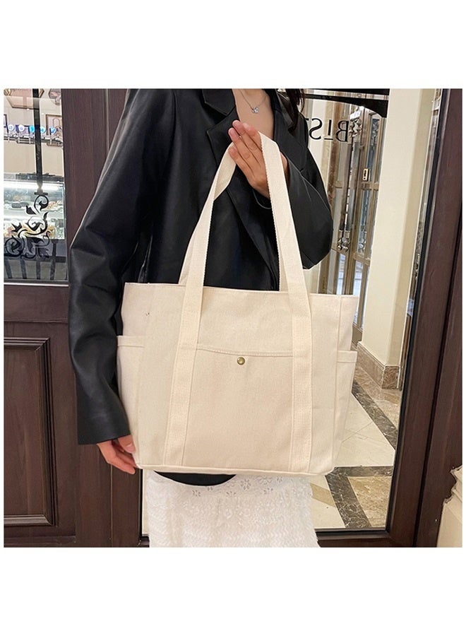 Canvas Tote Bag with Zipper, Multiple Pockets for Daily Essentials, Travel, Work - Image 4