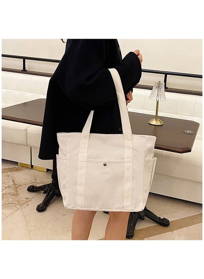 Canvas Tote Bag with Zipper, Multiple Pockets for Daily Essentials, Travel, Work - Image 2