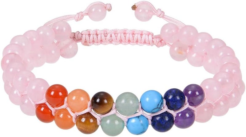 Excefore Stone Beads Bracelet, Lava Rock Chakra Bracelet, 7 Chakra 8mm Natural Stone Healing Bracelet, Healing Bracelets for Women, Healing Prayers Crystal Bracelet, Anti Anxiety Stress Relief Yoga Beads - Image 1