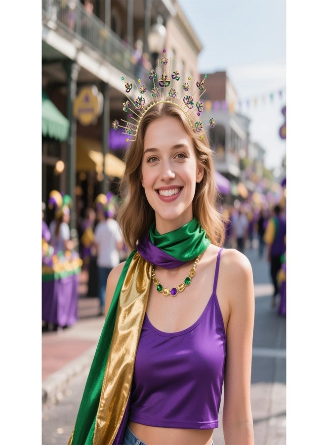 فالين طوق رأس فالين ماردي غرا للنساء، مزين بترتر على شكل زهرة الزنبق، طوق رأس على شكل تاج، زي ماردي غرا، إكسسوارات شعر، هدية موكب - Image 3