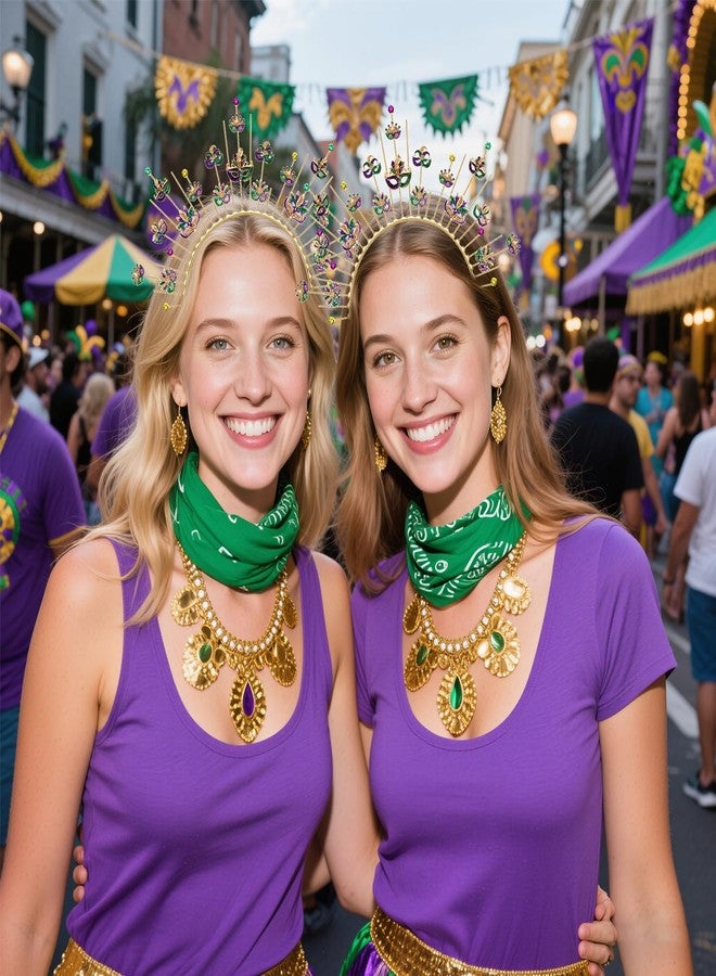 فالين طوق رأس فالين ماردي غرا للنساء، مزين بترتر على شكل زهرة الزنبق، طوق رأس على شكل تاج، زي ماردي غرا، إكسسوارات شعر، هدية موكب - Image 4