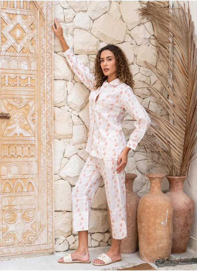 sanskrutihomes All-Over Print Buttoned Shirt and Pyjama Set by Styli