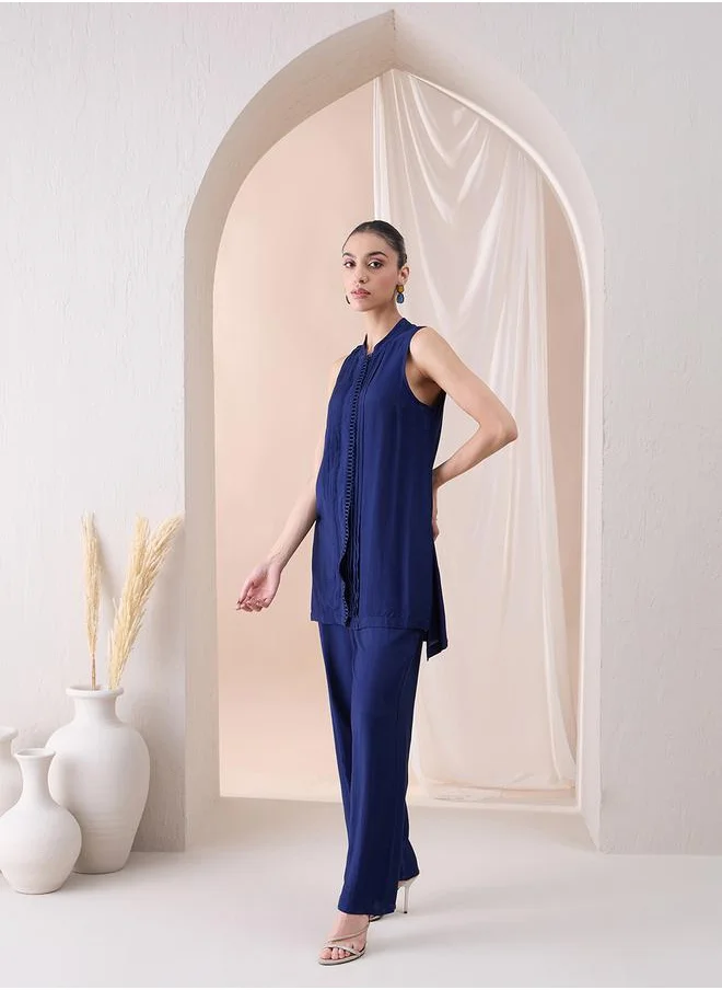 فيميلا Sleeveless Scallop Trim Tunic with Straight Pant Co-Ords