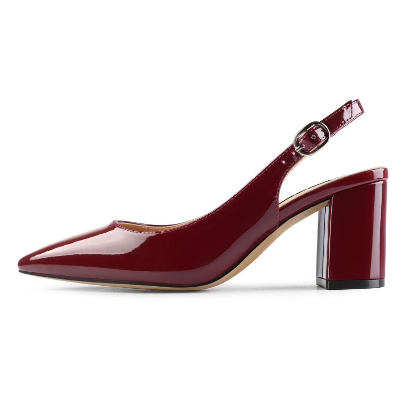 JOY IN LOVE Women's Slingback Heels Pointed Closed Toe Pumps Chunky Block Heel Work Dress Shoes Burgundy Patent 8 US - Image 5