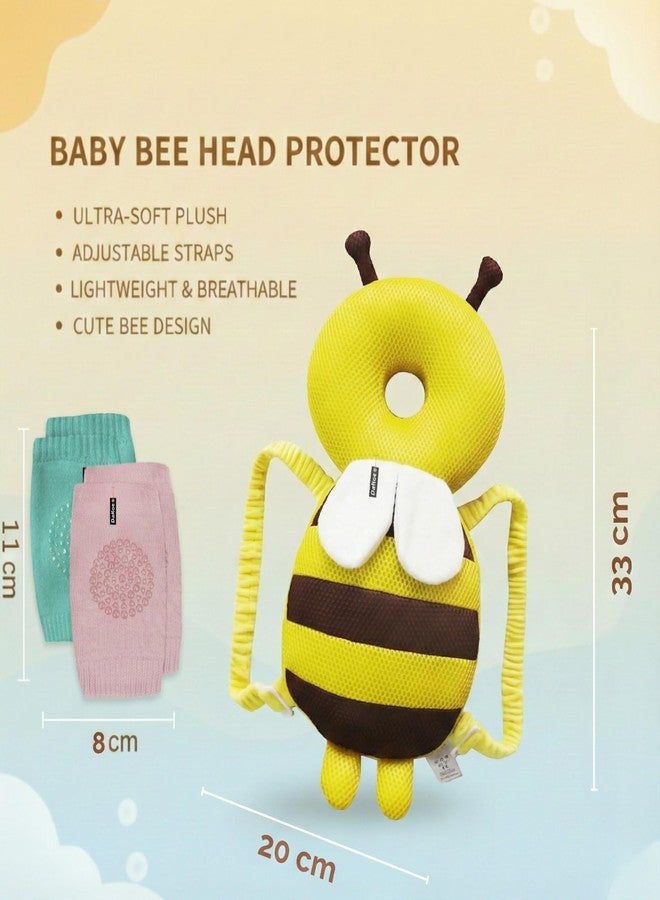 DaKos Baby Head Protector with Horizontal Safety Belt, Infant Head Safety Gear, Headguard for Toddlers for Babies Safety, Breathable Yellow Bee with 2 Pairs of (Random Color) Knee Pads - Image 4