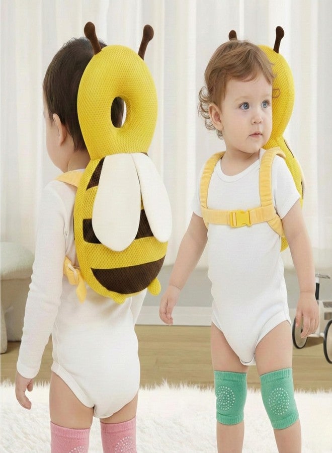 DaKos Baby Head Protector with Horizontal Safety Belt, Infant Head Safety Gear, Headguard for Toddlers for Babies Safety, Breathable Yellow Bee with 2 Pairs of (Random Color) Knee Pads - Image 1