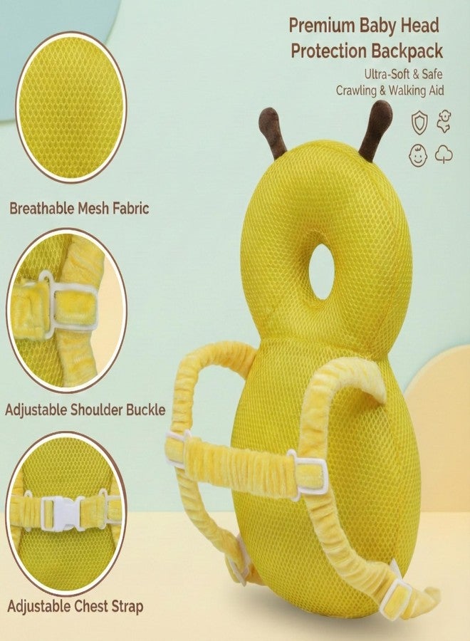 DaKos Baby Head Protector with Horizontal Safety Belt, Infant Head Safety Gear, Headguard for Toddlers for Babies Safety, Breathable Yellow Bee with 2 Pairs of (Random Color) Knee Pads - Image 2