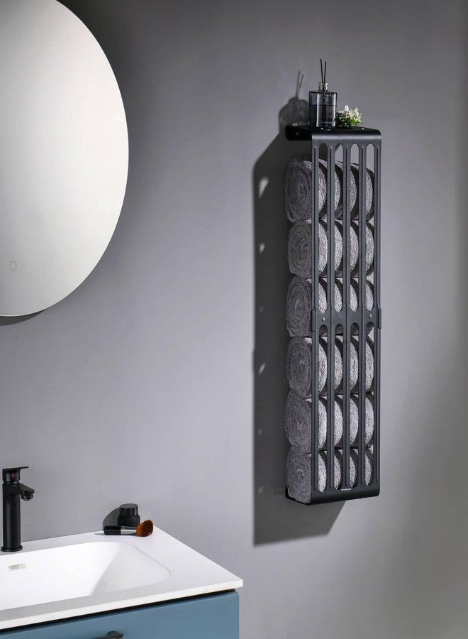 simpletome Towel Storage Rack Adjustable Height Wall Mount Bathroom Shelf Organizer Carbon Steel (Matte Black) - Image 2