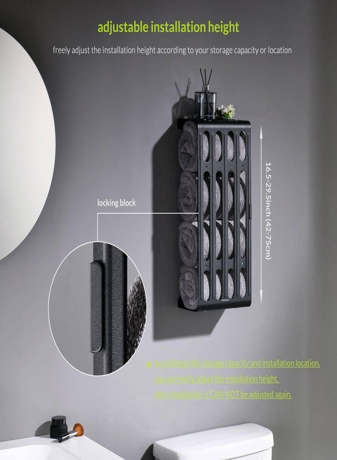 simpletome Towel Storage Rack Adjustable Height Wall Mount Bathroom Shelf Organizer Carbon Steel (Matte Black) - Image 5
